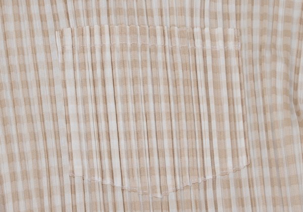 PLEATS PLEASE Gingham Button-Down Jacket Beige White Size 3