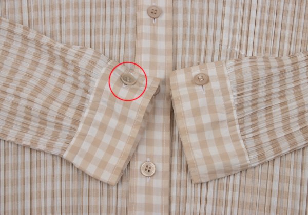 PLEATS PLEASE Gingham Button-Down Jacket Beige White Size 3