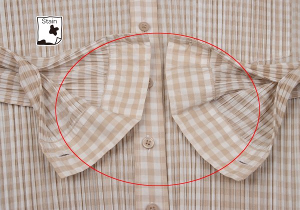 PLEATS PLEASE Gingham Button-Down Jacket Beige White Size 3