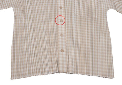 PLEATS PLEASE Gingham Button-Down Jacket Beige White Size 3