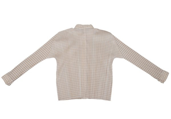 PLEATS PLEASE Gingham Button-Down Jacket Beige White Size 3