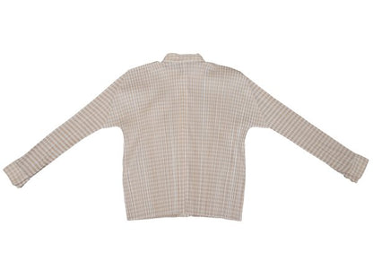 PLEATS PLEASE Gingham Button-Down Jacket Beige White Size 3