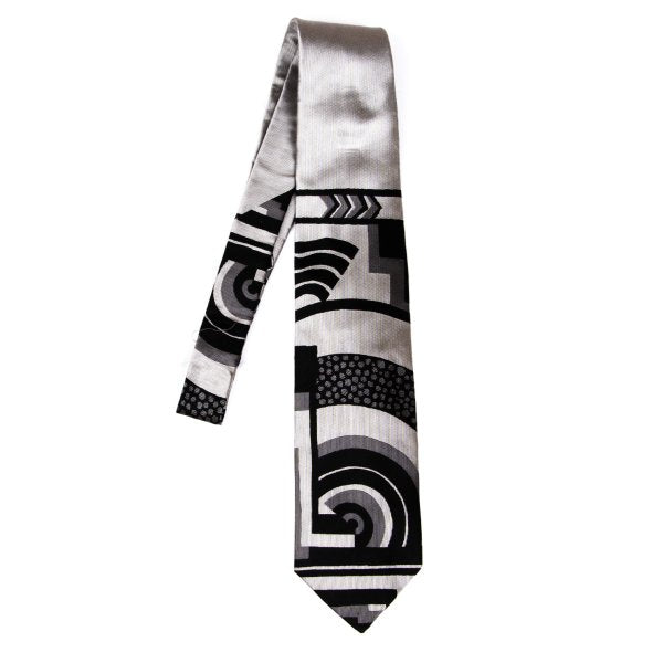 Jean Paul GAULTIER HOMME Geometric Woven Silk Tie Silver