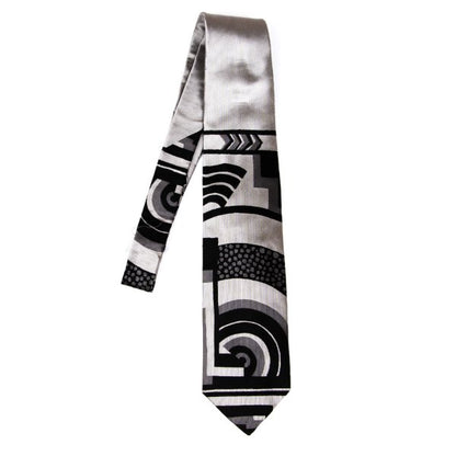 Jean Paul GAULTIER HOMME Geometric Woven Silk Tie Silver