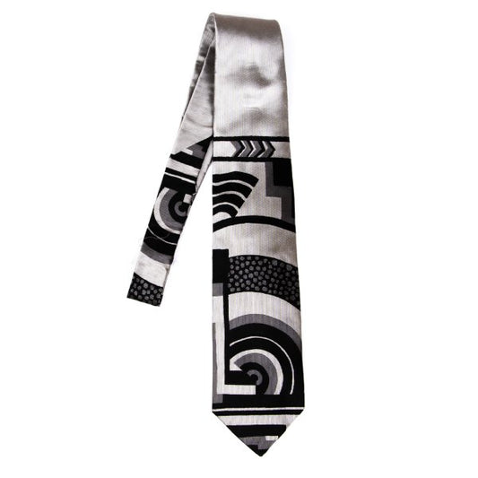 Jean Paul GAULTIER HOMME Geometric Woven Silk Tie Silver