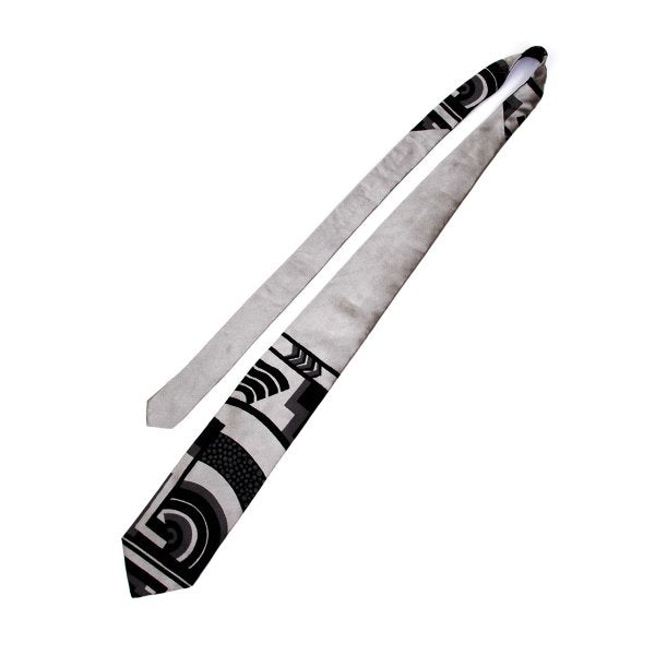 Jean Paul GAULTIER HOMME Geometric Woven Silk Tie Silver