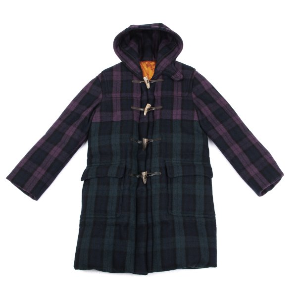 GANRYU Down Quilted Check Duffle Coat Purple Size M