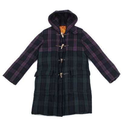 GANRYU Down Quilted Check Duffle Coat Purple Size M