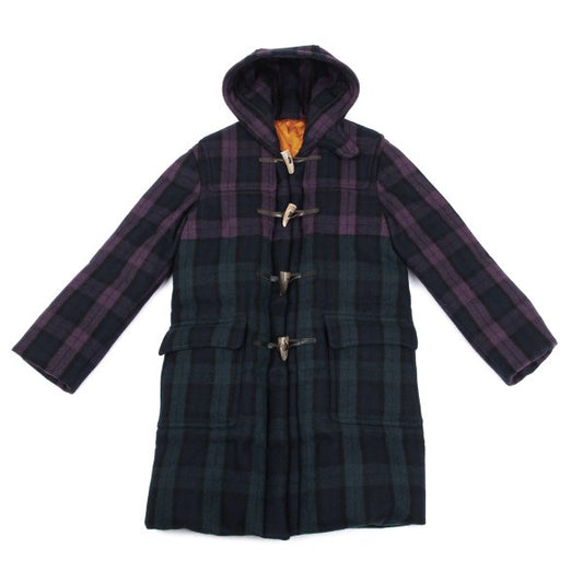GANRYU Down Quilted Check Duffle Coat Purple Size M
