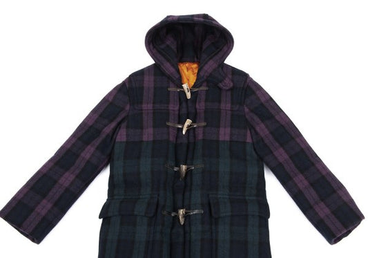 GANRYU Down Quilted Check Duffle Coat Purple Size M