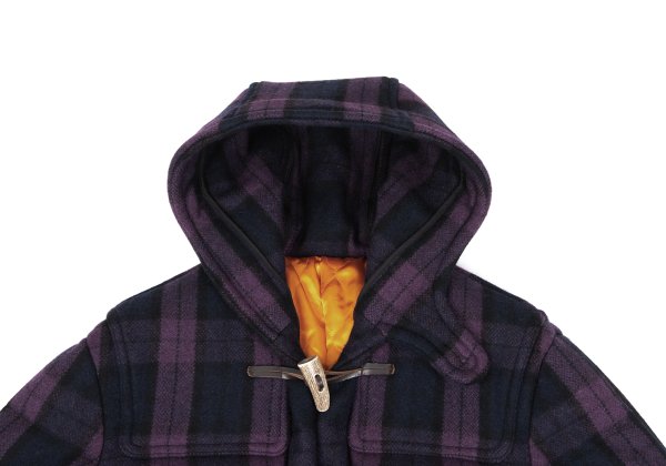 GANRYU Down Quilted Check Duffle Coat Purple Size M