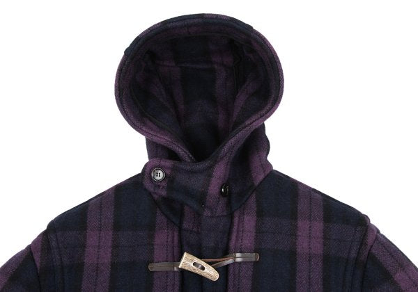 GANRYU Down Quilted Check Duffle Coat Purple Size M