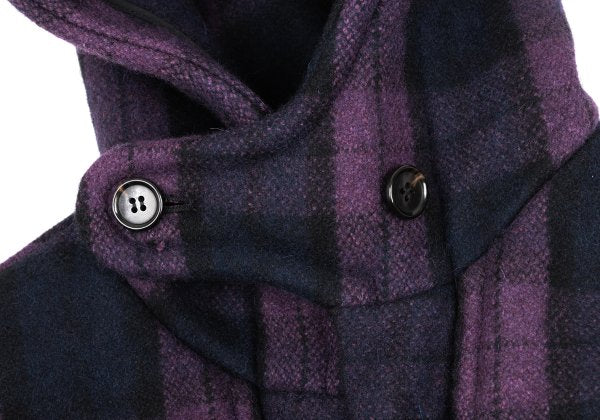 GANRYU Down Quilted Check Duffle Coat Purple Size M