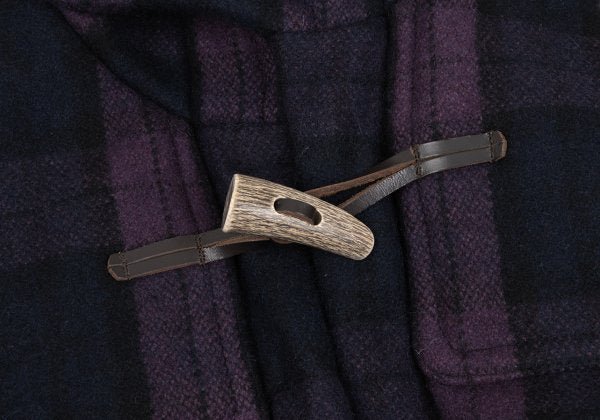 GANRYU Down Quilted Check Duffle Coat Purple Size M
