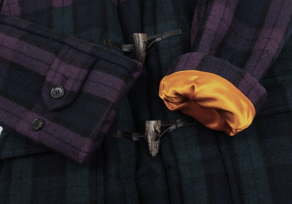 GANRYU Down Quilted Check Duffle Coat Purple Size M
