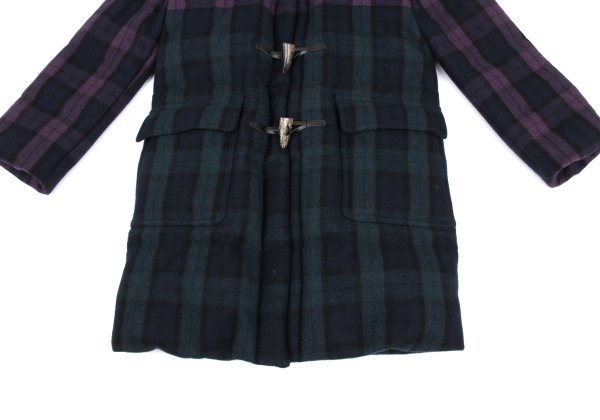 GANRYU Down Quilted Check Duffle Coat Purple Size M