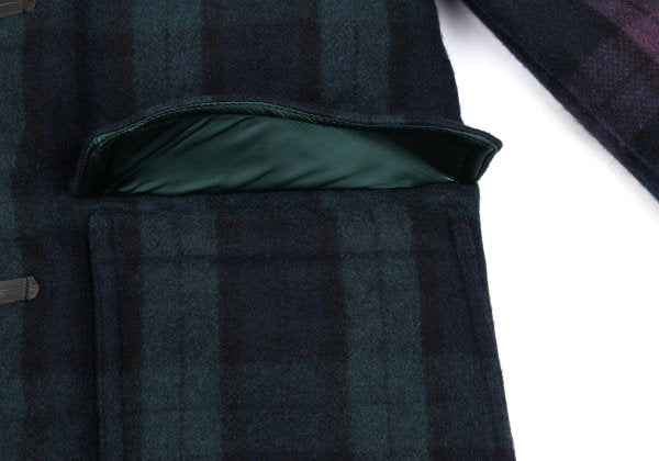 GANRYU Down Quilted Check Duffle Coat Purple Size M