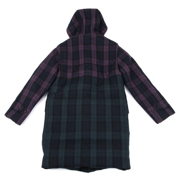GANRYU Down Quilted Check Duffle Coat Purple Size M