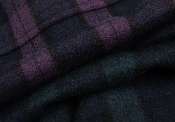 GANRYU Down Quilted Check Duffle Coat Purple Size M