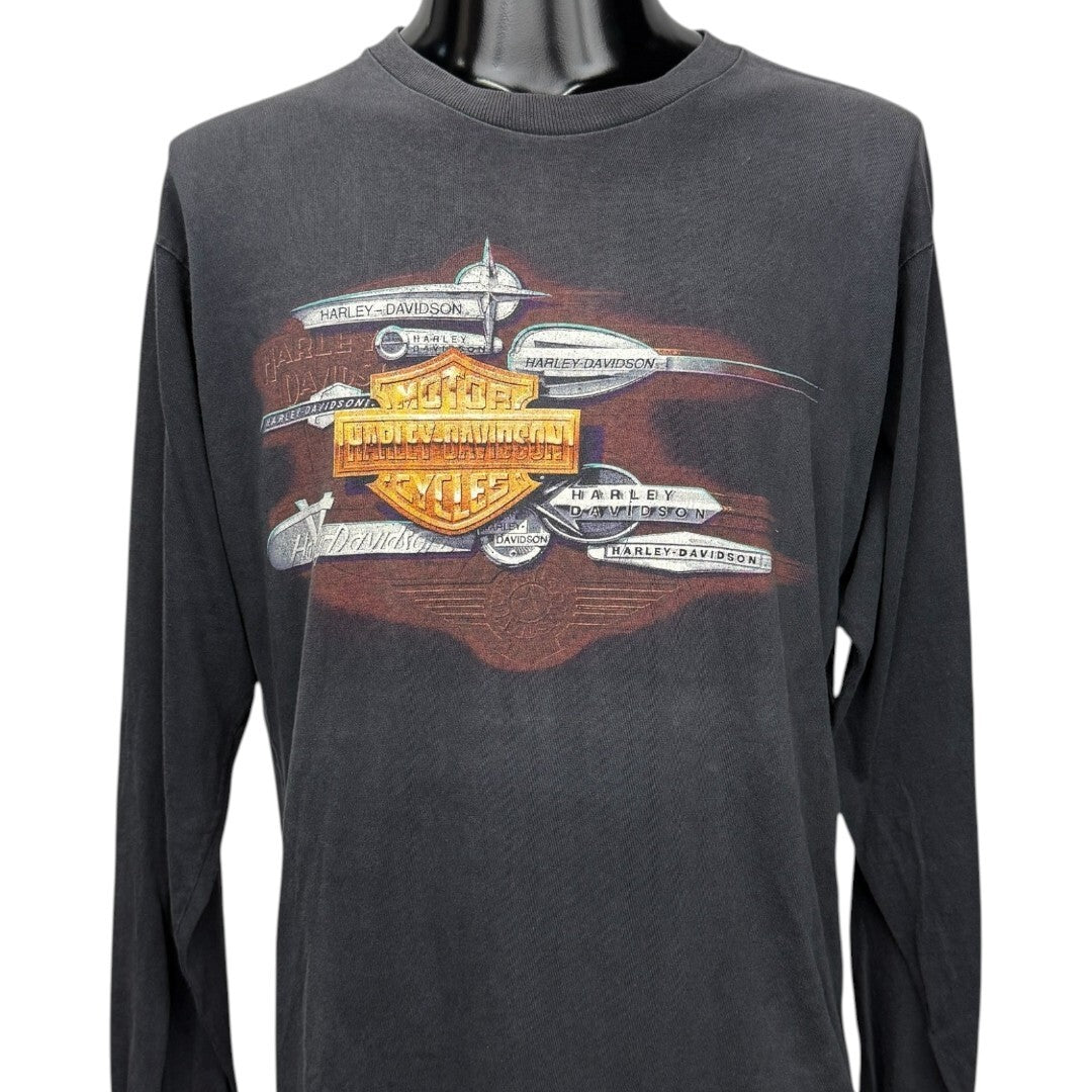 HARLEY DAVIDSON 90s HAL'S Flames Sleeve T-Shirt Size L