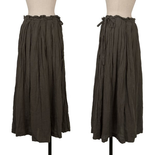 Plantation Linen Wrinkle Pleat Tuck Skirt Green Size M