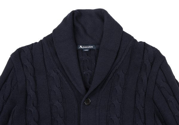 Aquascutum Cashmere Silk Cotton Shawl Cardigan Navy Size L