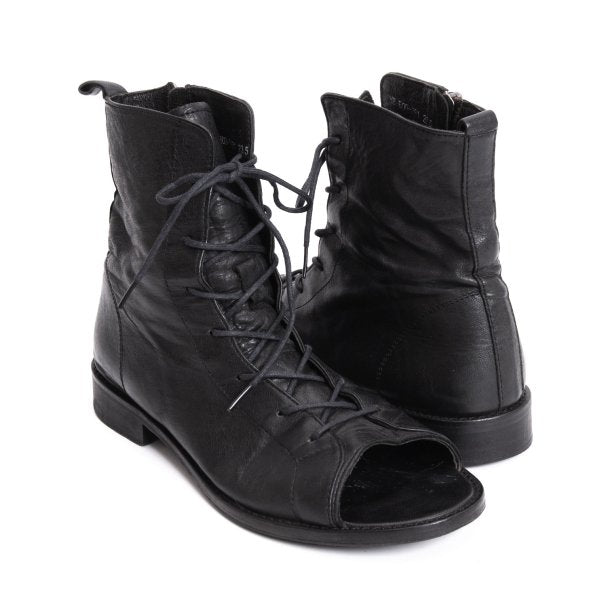 Y's Open Toe Leather Boots Black Size 23.5CM