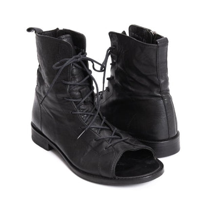Y's Open Toe Leather Boots Black Size 23.5CM