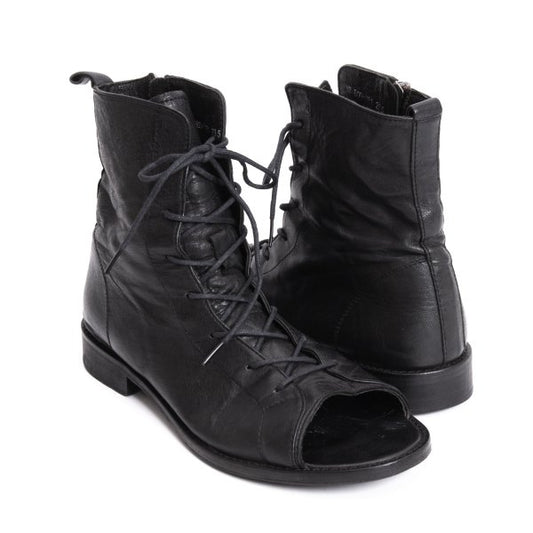 Y's Open Toe Leather Boots Black Size 23.5CM