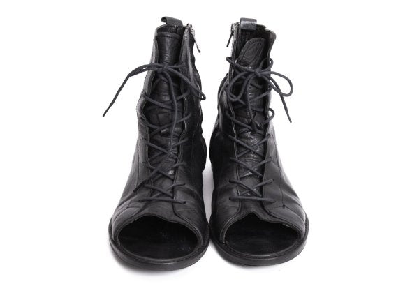 Y's Open Toe Leather Boots Black Size 23.5CM