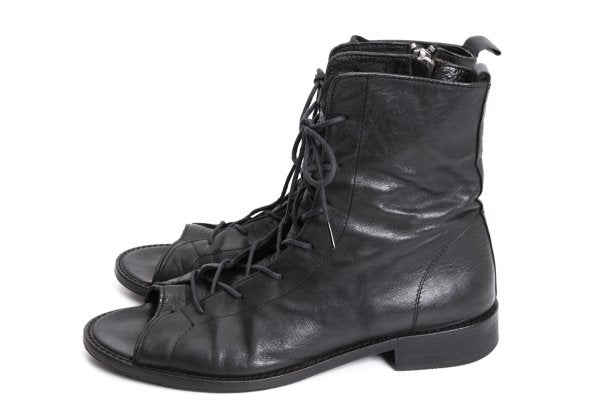 Y's Open Toe Leather Boots Black Size 23.5CM