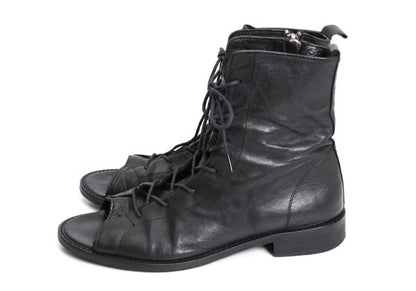 Y's Open Toe Leather Boots Black Size 23.5CM