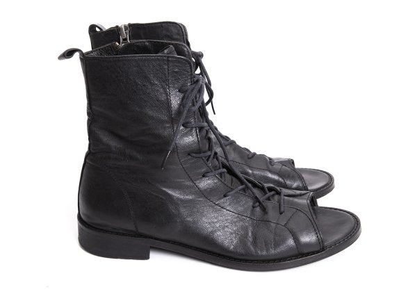 Y's Open Toe Leather Boots Black Size 23.5CM