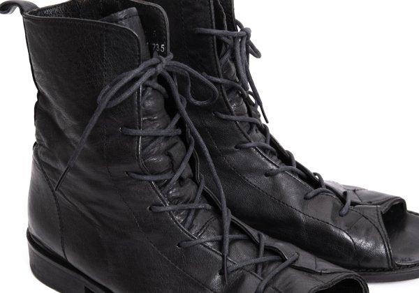 Y's Open Toe Leather Boots Black Size 23.5CM