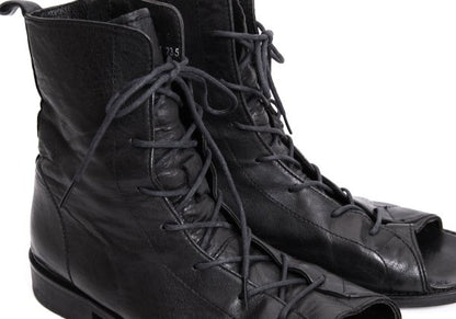 Y's Open Toe Leather Boots Black Size 23.5CM