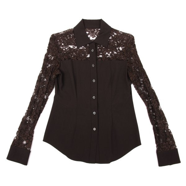 ROMEO GIGLI Flower Lace Panel Blouse Brown Shirt Size 9T