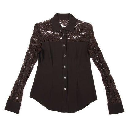 ROMEO GIGLI Flower Lace Panel Blouse Brown Shirt Size 9T