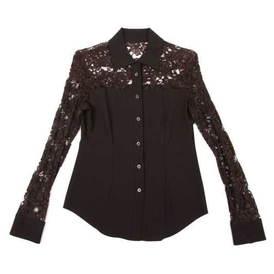 ROMEO GIGLI Flower Lace Panel Blouse Brown Shirt Size 9T
