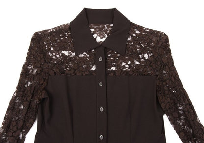 ROMEO GIGLI Flower Lace Panel Blouse Brown Shirt Size 9T