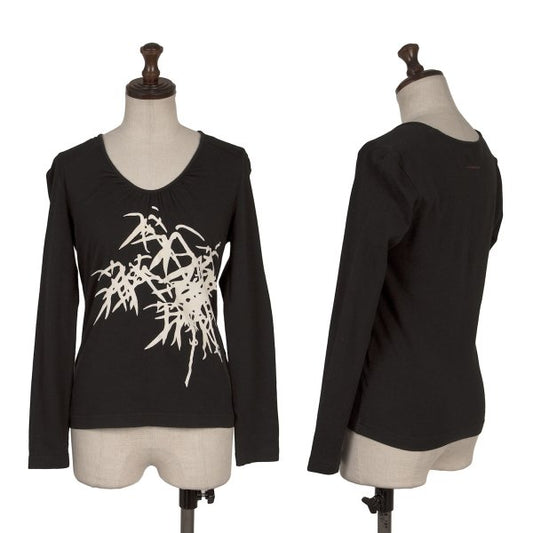 VIVIENNETAM Flock Print Gathered Top Black