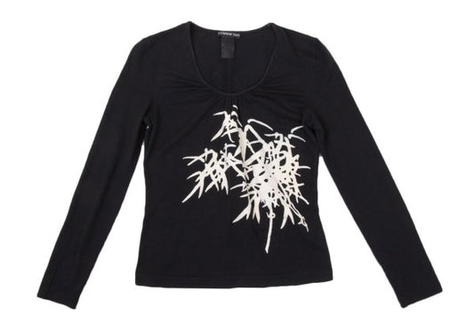 VIVIENNETAM Flock Print Gathered Top Black