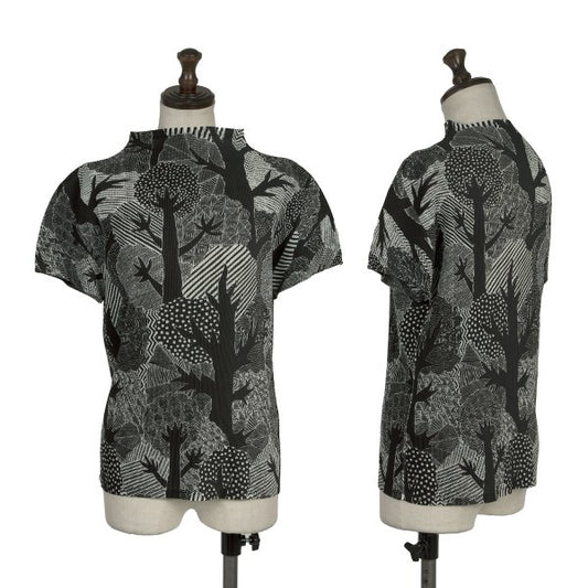 PLEATS PLEASE Forest Print Pleated T-Shirt Black Size 3