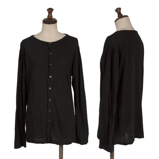 Plantation Cotton Jersey Crew Neck Cardigan Black Size M