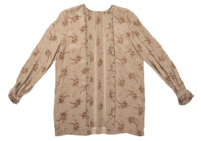 PINK HOUSE Silk Flower Print Mesh Panel Blouse Beige Size M