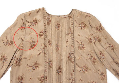 PINK HOUSE Silk Flower Print Mesh Panel Blouse Beige Size M