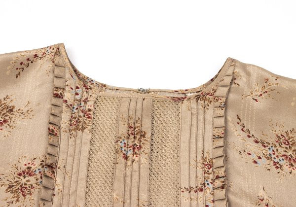 PINK HOUSE Silk Flower Print Mesh Panel Blouse Beige Size M