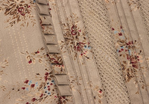 PINK HOUSE Silk Flower Print Mesh Panel Blouse Beige Size M