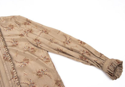 PINK HOUSE Silk Flower Print Mesh Panel Blouse Beige Size M