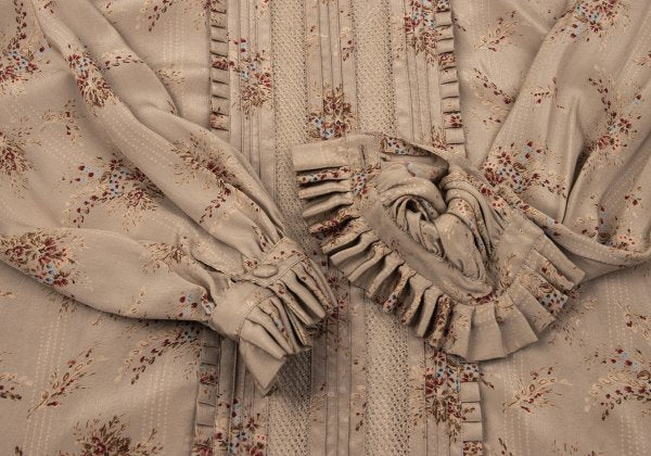 PINK HOUSE Silk Flower Print Mesh Panel Blouse Beige Size M
