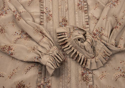 PINK HOUSE Silk Flower Print Mesh Panel Blouse Beige Size M